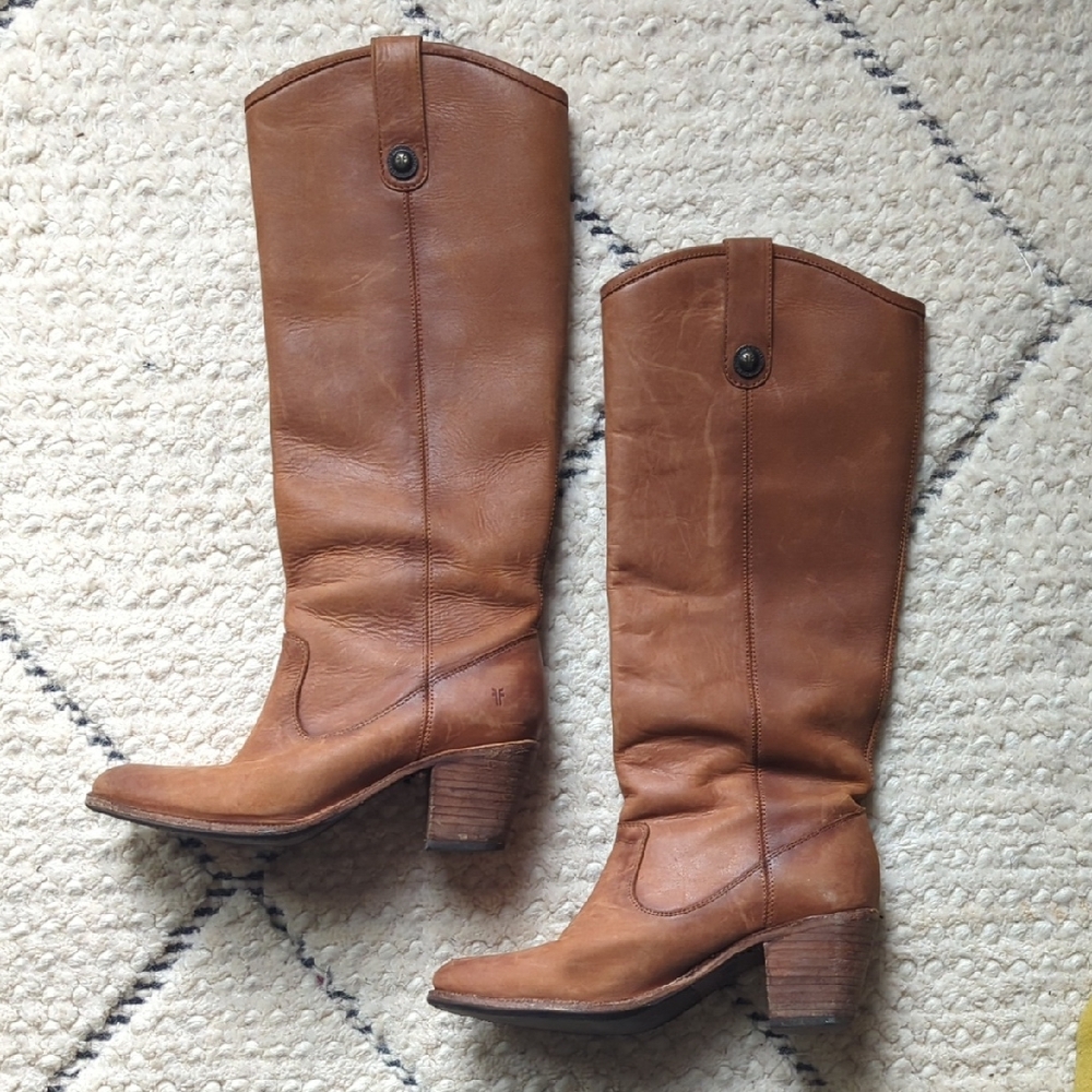 Frye Tan Leather Heeled Boots